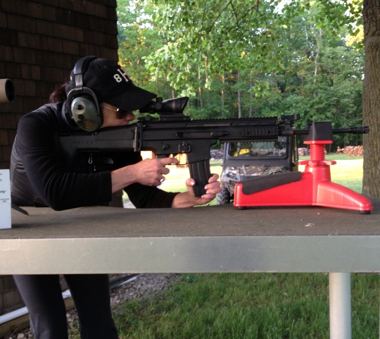 Jane Timken at a shooting range
